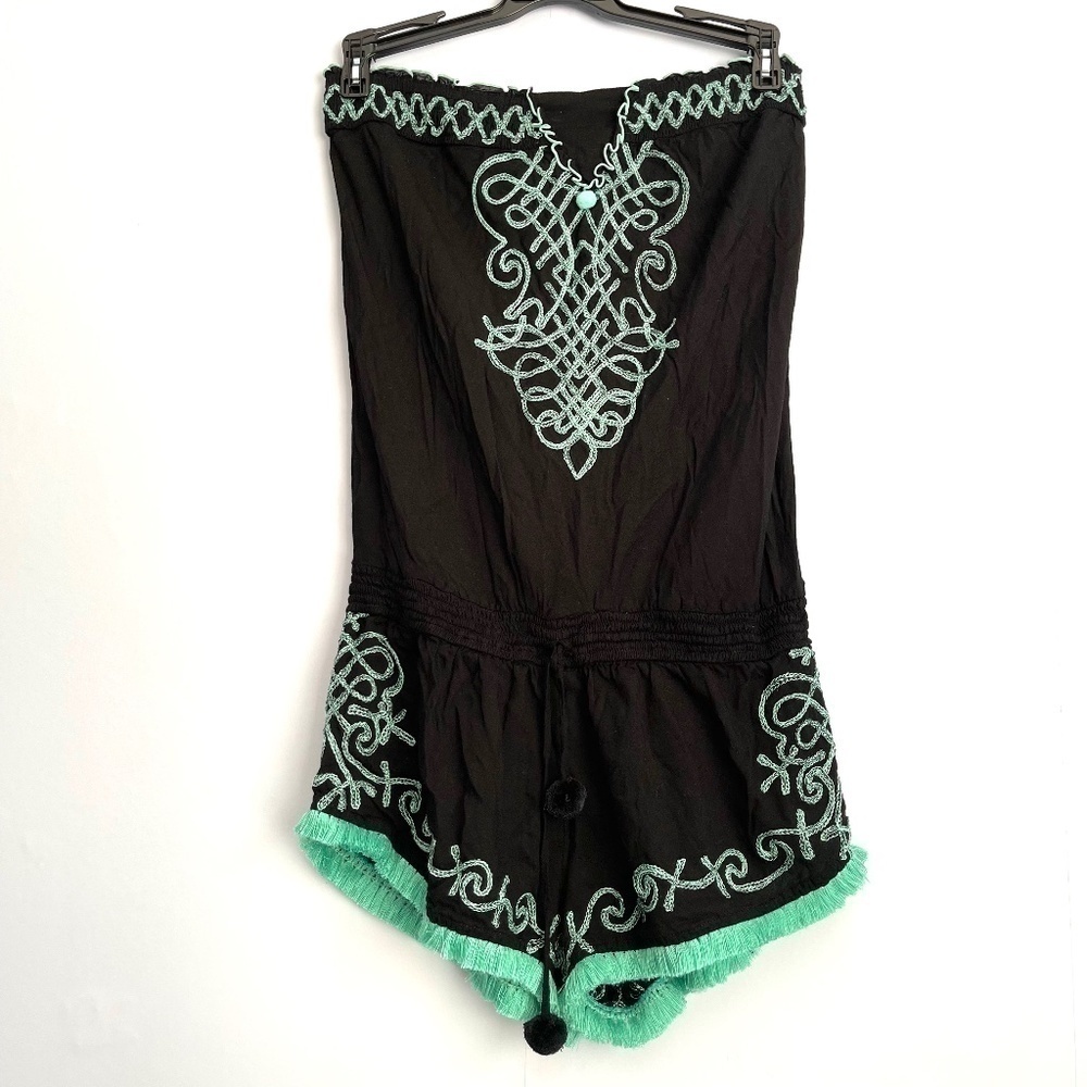 Poupette St Barth Black Embroidered Strapless Romper Size 1